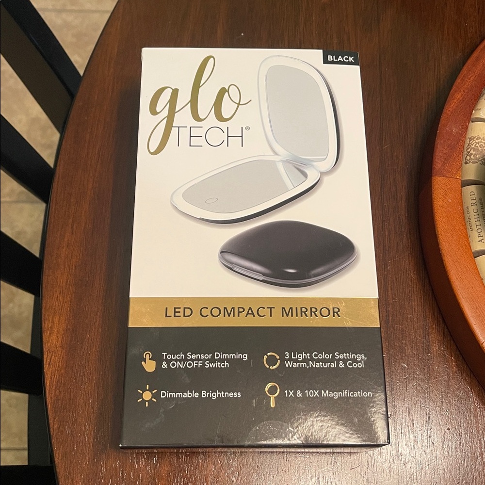 GLO TECH LED COMPACT Mirror 1X & 10X Magnification 4” BLACK -new
